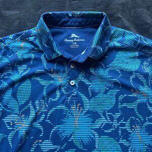 Tommy Bahama Polo Shirt L Floral Blue Cotton Blend